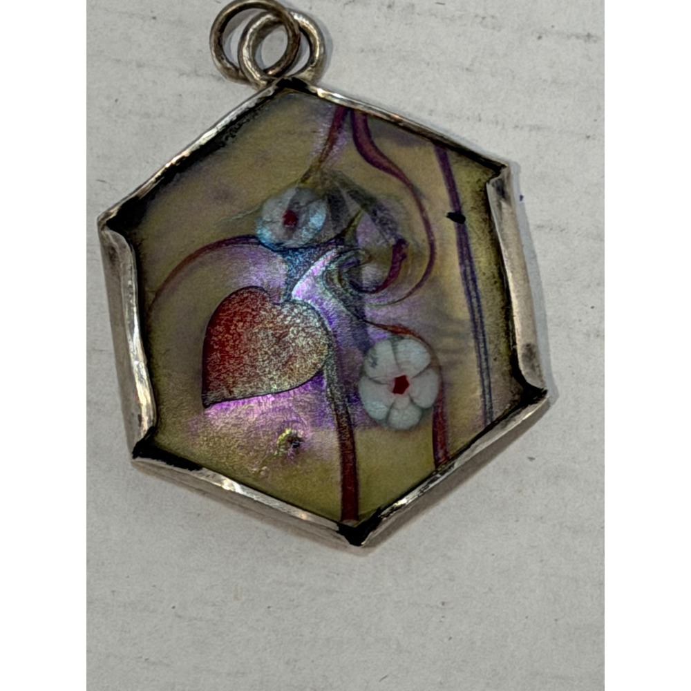 Vintage Orient and Flume Dichroic Glass Heart Pendant Sterling